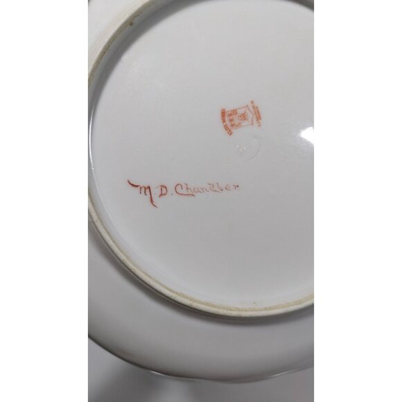 Elite Works Hand Painted Limoges Plate 9" Floral Design Scalloped Edge Gold Trim - Picture 7 of 11